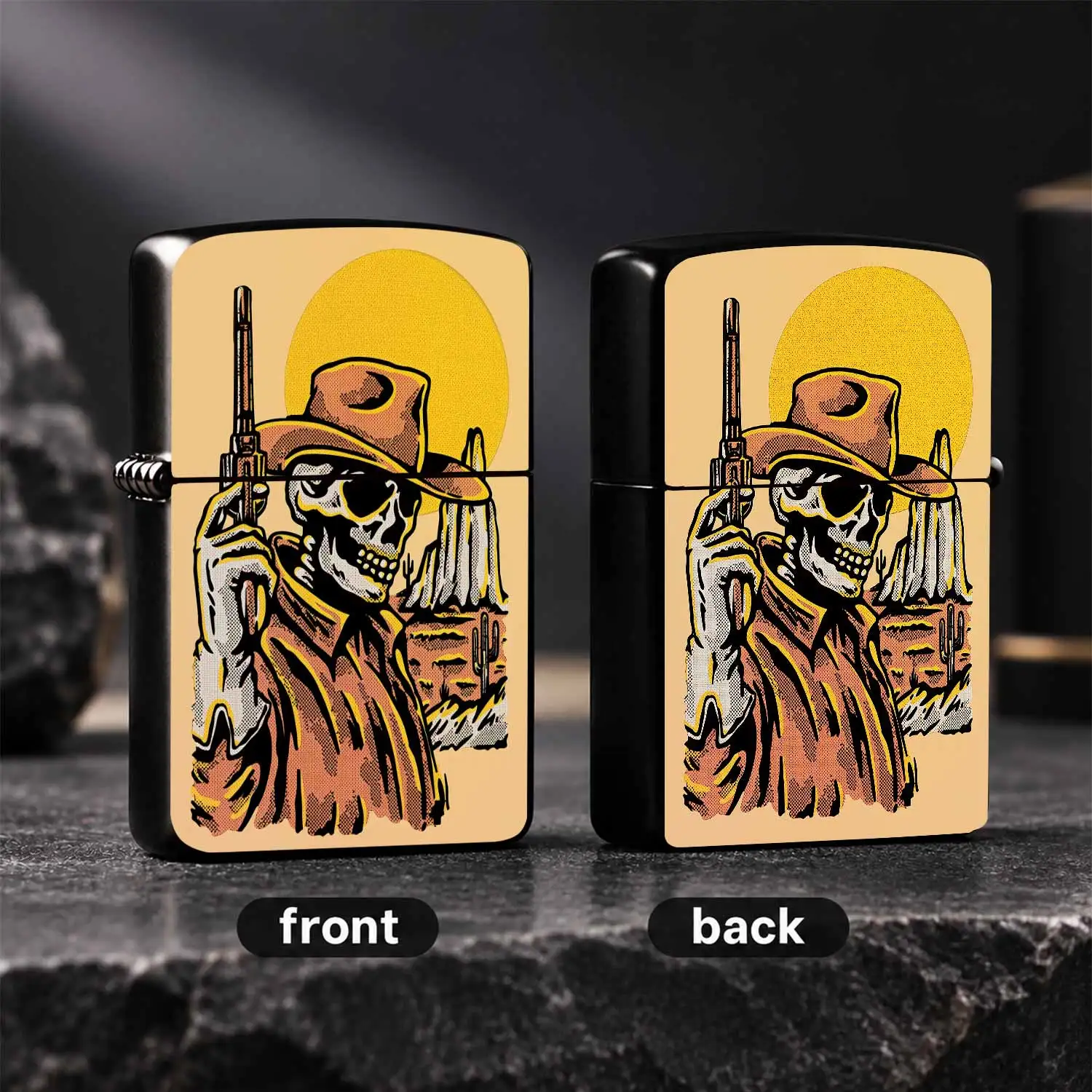 Vintage Desert Skeleton Cowboy Themed Pocket Lighter, Stylish Western Retro PORTABLE Accessory, Practical Daily Carry Item for Outdoor Camping Hiking, Creative Unique Gift Choice for All Occasions A Humorous And Interesting Lighter