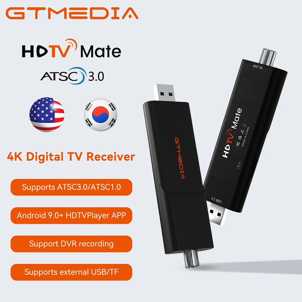 

GTMEDIA HDTV Mate USB-тюнер ATSC1.0/ATSC3.0 Android 9,0 + HDTVPlayer APP поддержка DVR с бесплатным датчиком сигнала PVR Atsc3