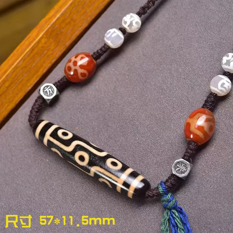 Natural Agate Nine-Eyed Heavenly Bead Pendant Sweater Chain Five-Eyed Lightning Vase Heavenly Bead Hand-Woven Cord Necklace