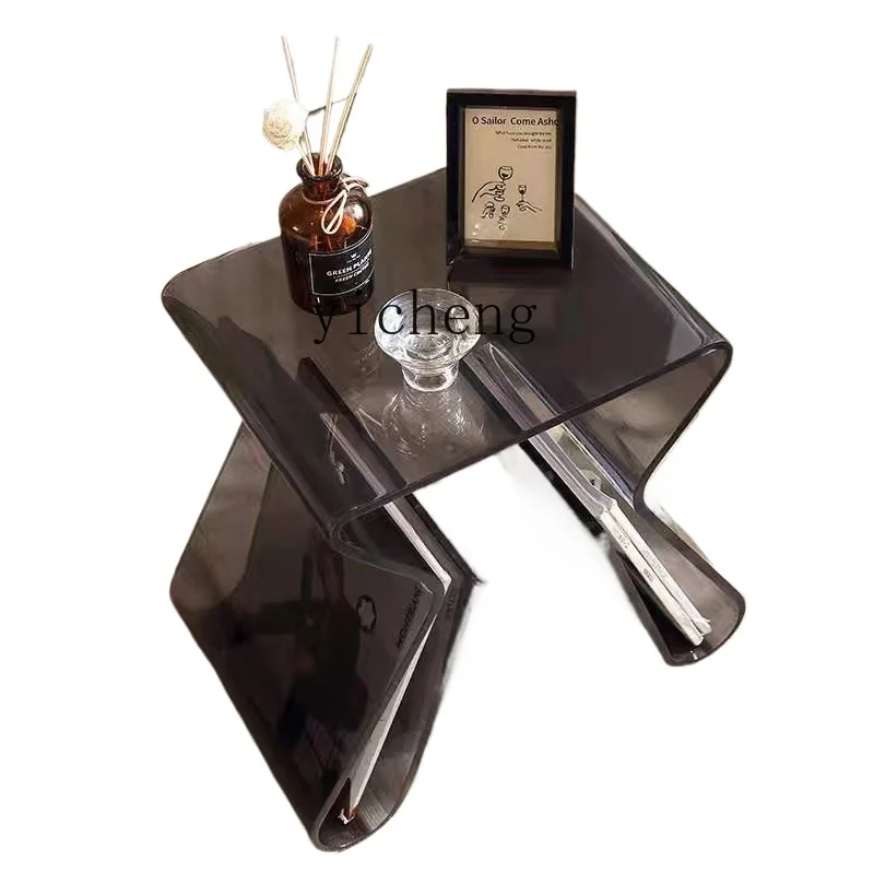 

ZK Household Acrylic Transparent Side Table Living Room Light Luxury Coffee Table Small Apartment Minimalist Bedside Small Table