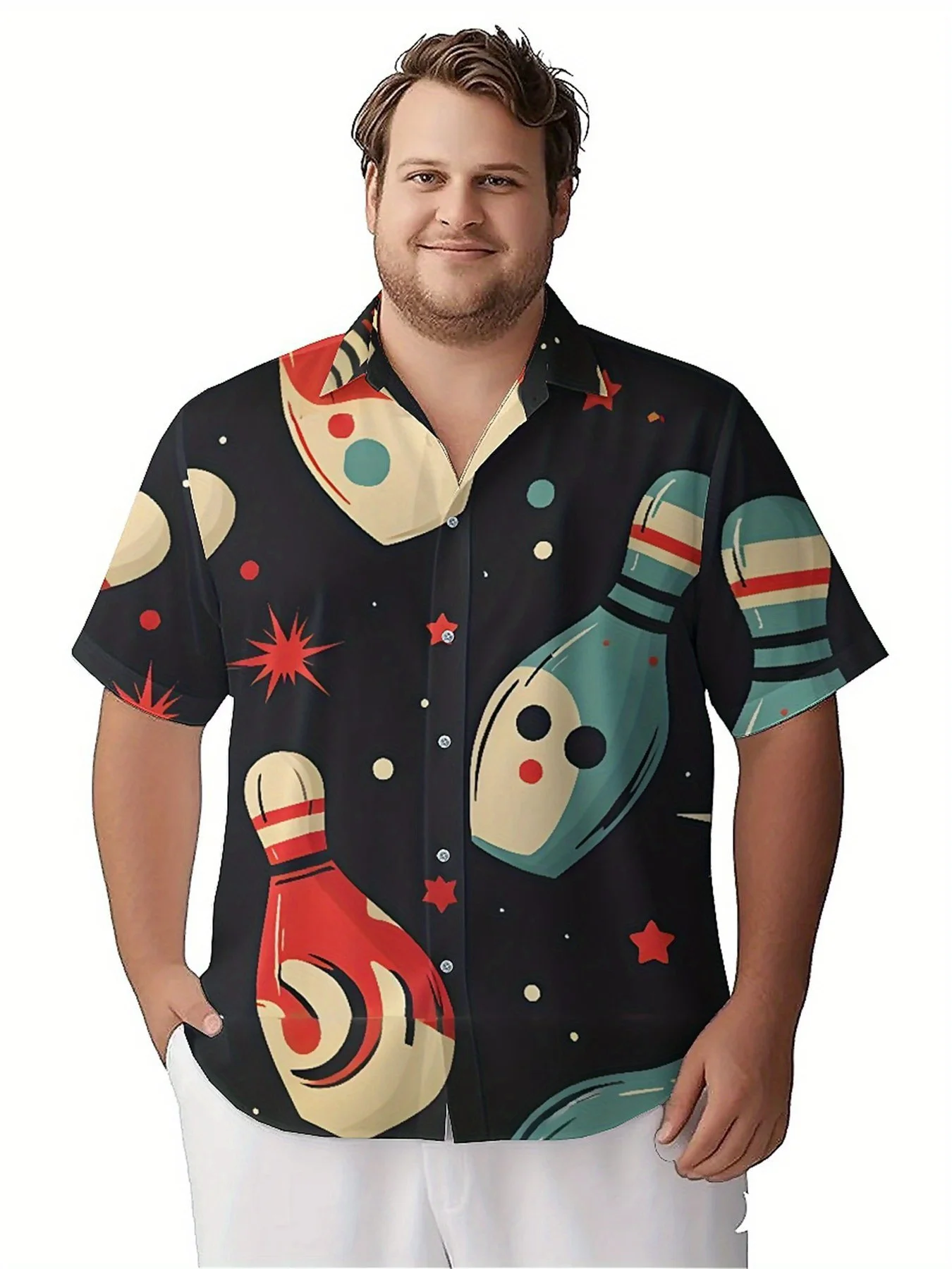 Men's Plus Size Hawaiian ShirtsVintage Bowling Themepattern,Premium Comfort Youth Clothes,Streetwear Y2K Tops