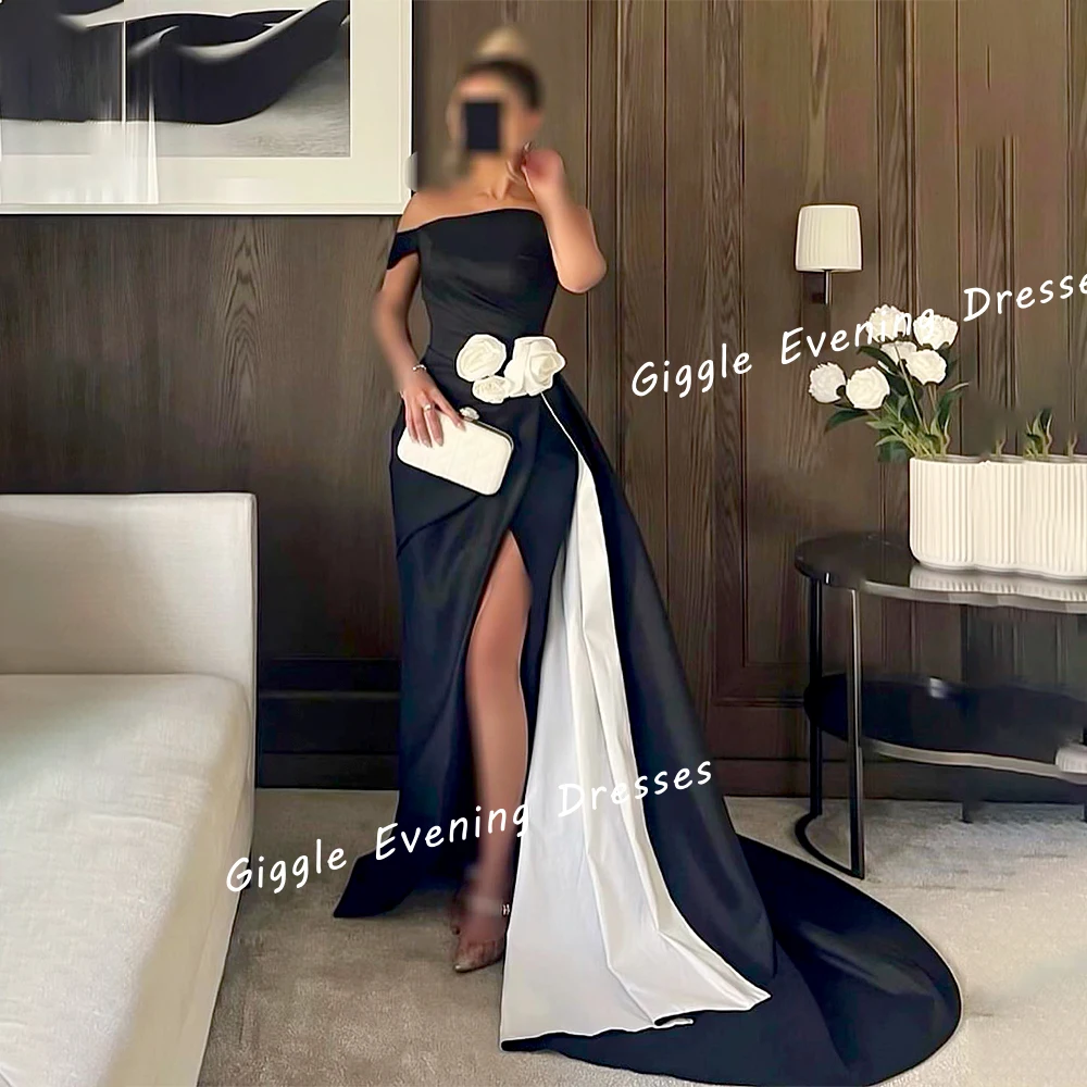 

فساتين سهرة Strapless Pleat Prom Gown Saudi Arab Luxury Flowers Satin Slit Royal Floor-Length Elegant Women Evening Dresses 2024