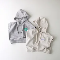 Sudadera informal con capucha para niños, chaleco holgado de algodón con letras, Top sin mangas, ropa para bebés y niñas, novedad de otoño 2024