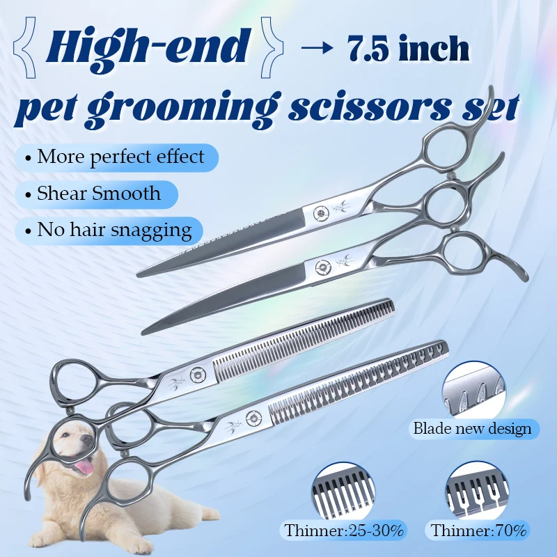 Crane 7.5in High-end Pet Scissors Set VG10 Steel For Dog Grooming Cut Scissor Straight Curved Chunker Thinning Shears Tijeras 가위