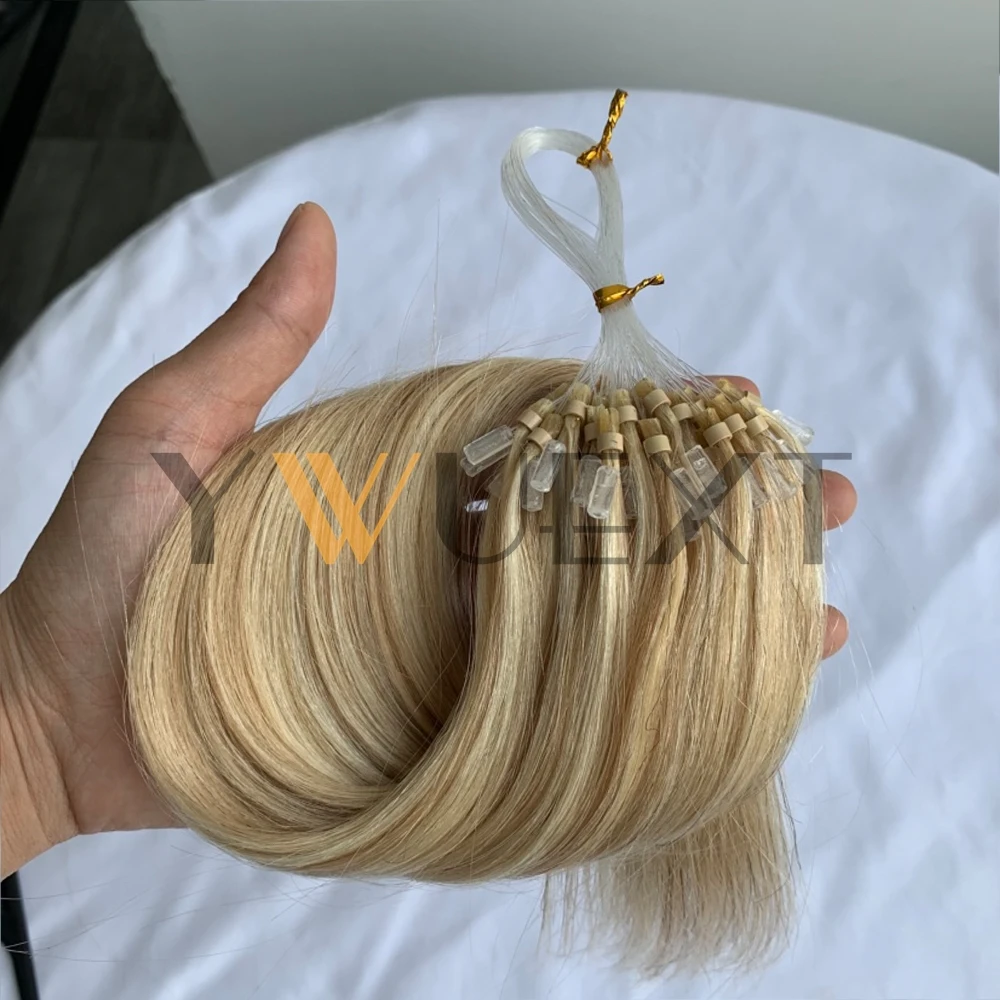 YWUEXT High Light Micro Loop Ring Human Hair Extensions 12''-22''Natural Straight Hair Extensions Lightweight 30g/pack for Women