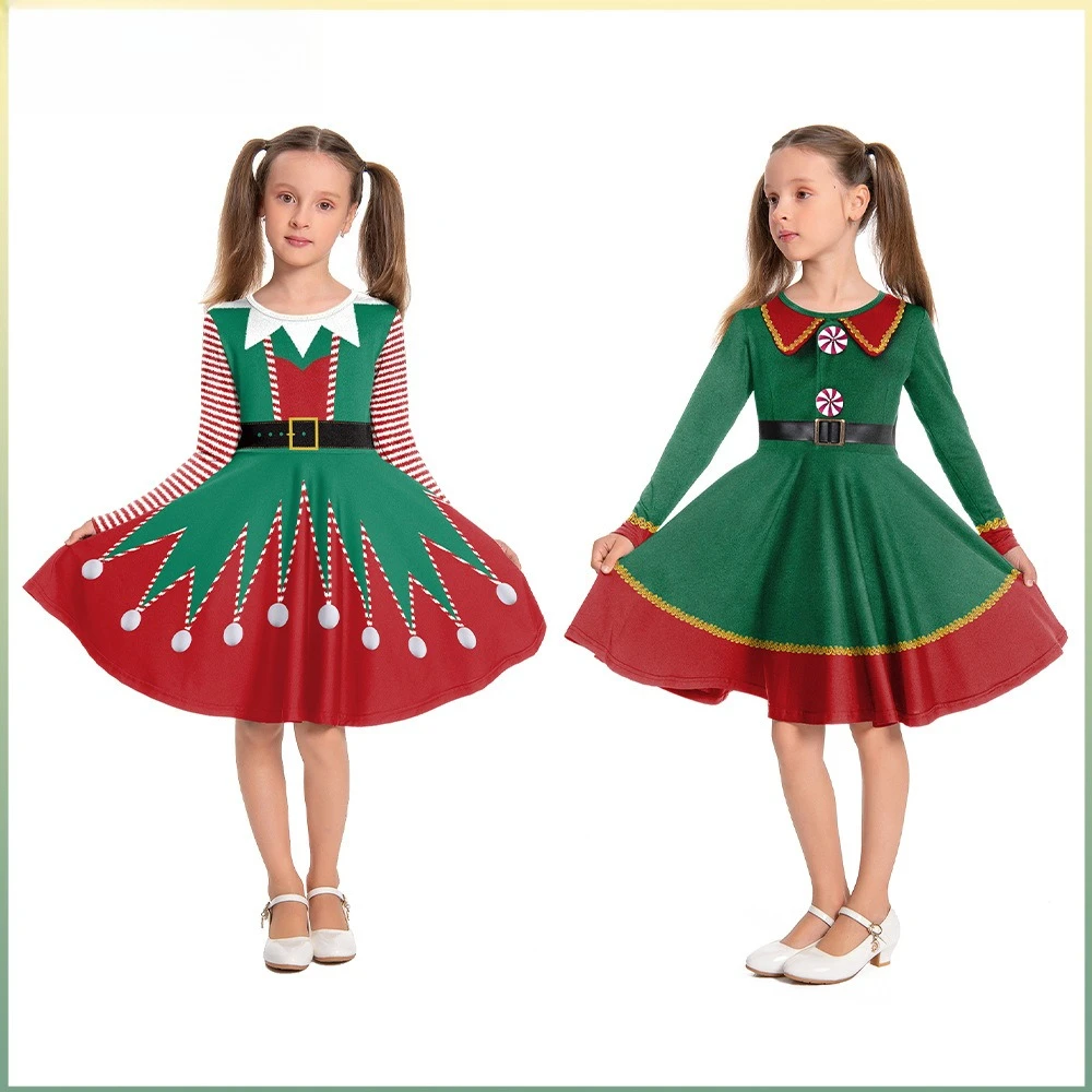 

New Christmas Cosplay Costume Digital Printing Long Sleeve Dress Festival Theme Party Role Playing Outfit Kids Girls