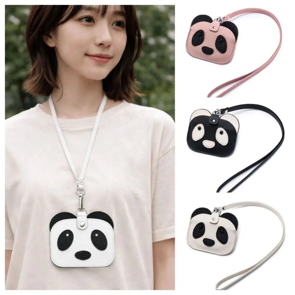 

Pu Leather Panda Card Holder Ultra Thin Mini Cartoon Coin Purse Small Item Bag Multi Card Slot Neck Hanging Bag Children