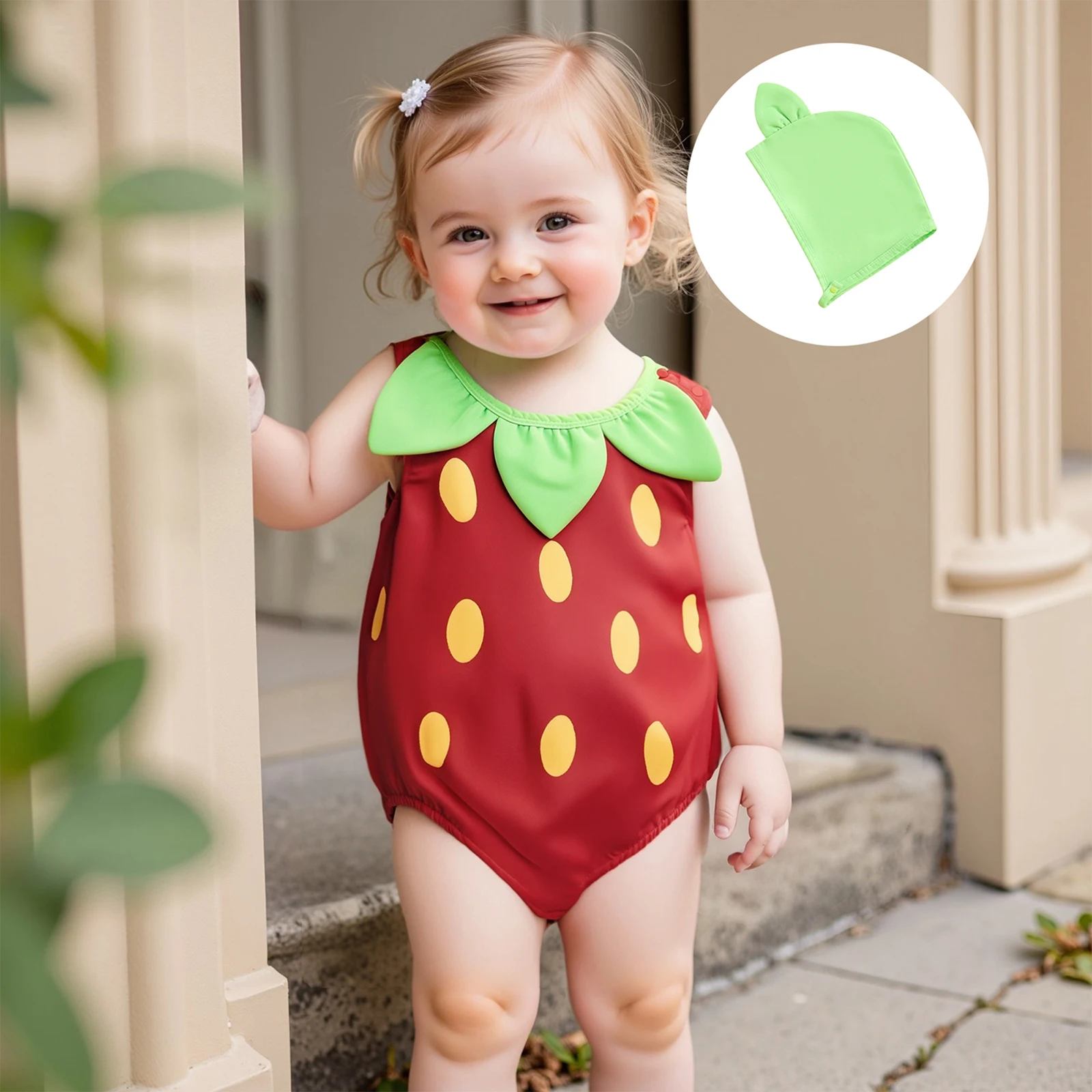 

Lovely Newborn Baby Girls Rompers Strawberry Sleeveless Leaf Collar Romper with Hat Outfits Infant Clothes
