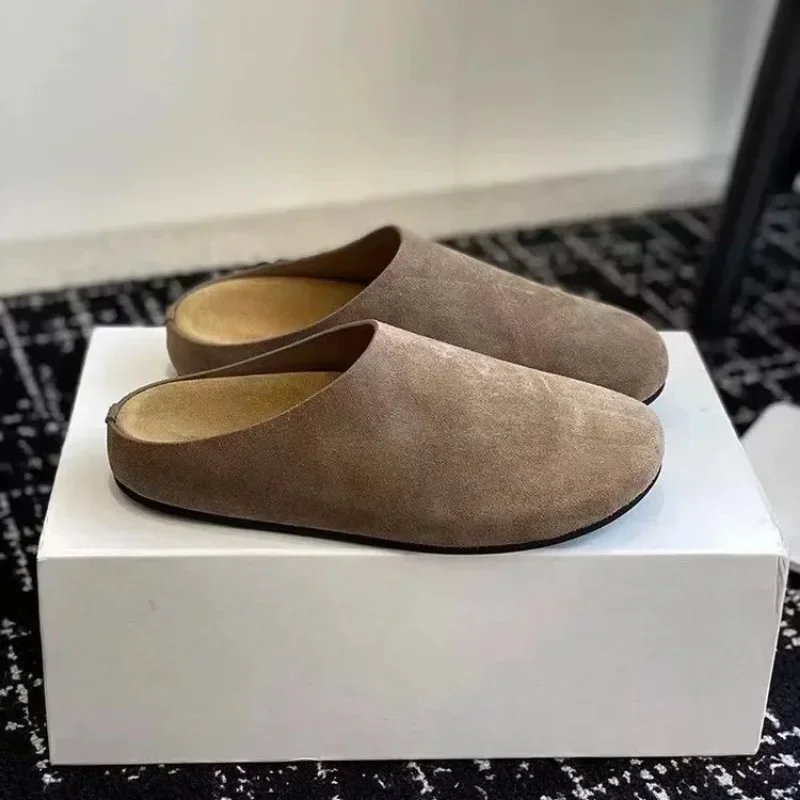 

Women's Solid Color Suede Slippers Trend Leather Flats Retro Concise Ladies Shoes Comfortable Round Toe Thick Sole Slip On Shoes