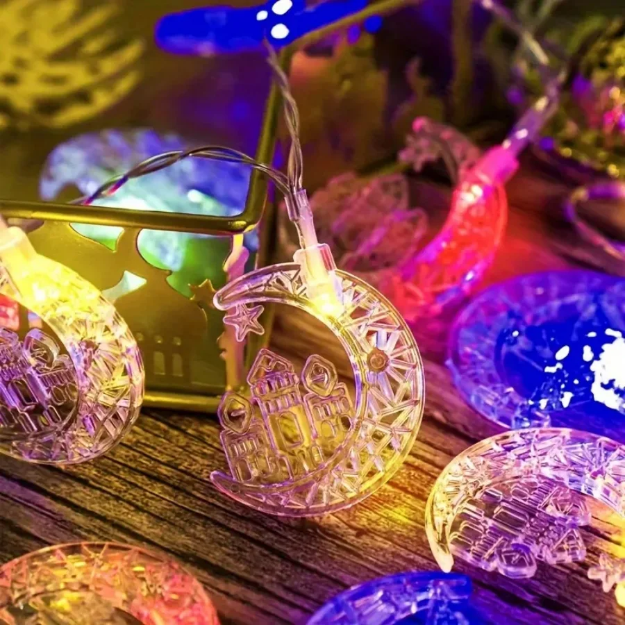Ramadan Celebration LED String Lights - Moon, Star & Castle Designs for Eid Mubarak Decorations, Battery-Powered