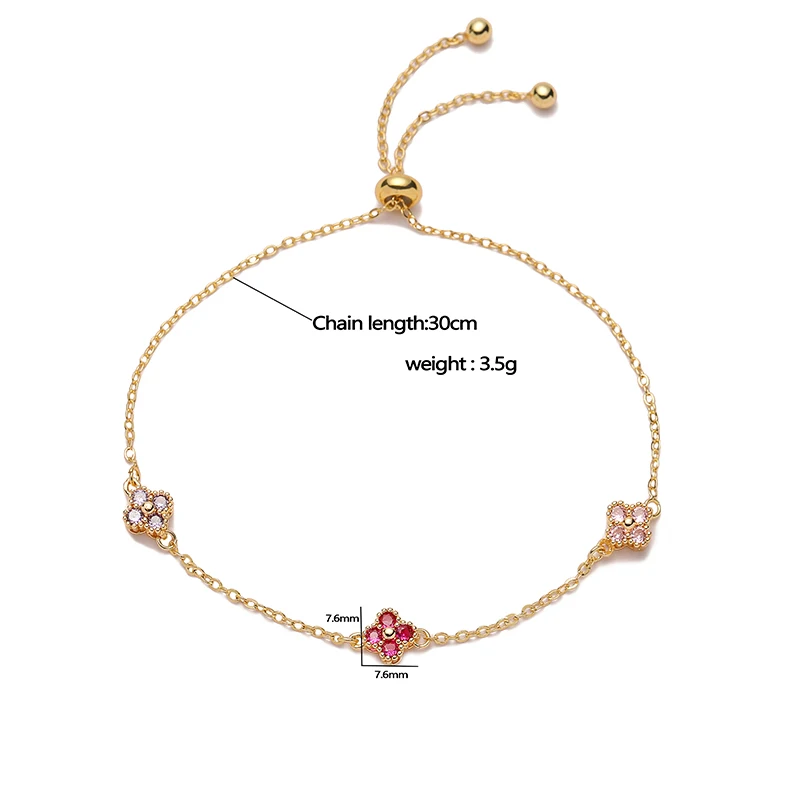 HECHENG,18K Gold-Plated Zirconia Flower Shaped Sweet Romantic Adjustable Clasp Bracelet for Women Wholesale