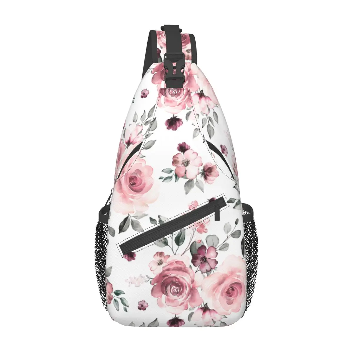 Aquarela Rose Flores Pequeno Sling Sacos Peito Crossbody Ombro Sling Mochila Outdoor Sports Daypacks Vintage Pattern Bag