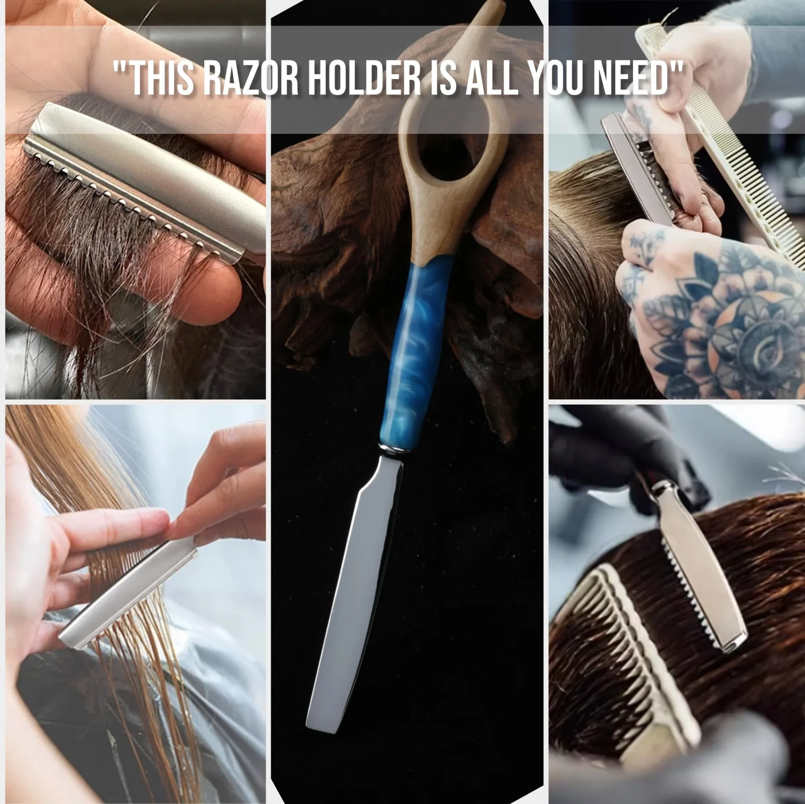 1Pcs Pro Resin Wood Handle Barber Thinning Straight Razor Manual Zinc Alloy Hair Removal Tools Beard Shaving Safety Razor Holder view 5