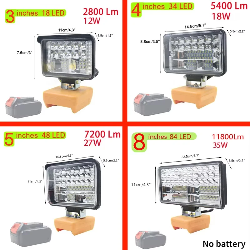 

Рабочие фонари для Dewalt, 18 в, 20 В, 60 В, литий-ионная батарея DCB200, DCB205, Автомобильные светодиодные фонарики, Электрический фонарь, прожектор, уличный фонарь для кемпинга