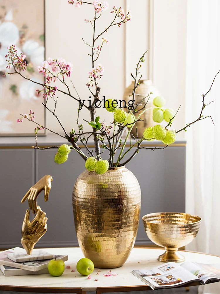 

LSL Light Luxury Gold Brushed Flower Arrangement Ornament Living Room Dining Table Desktop Decorative Flower Vase Home Decor