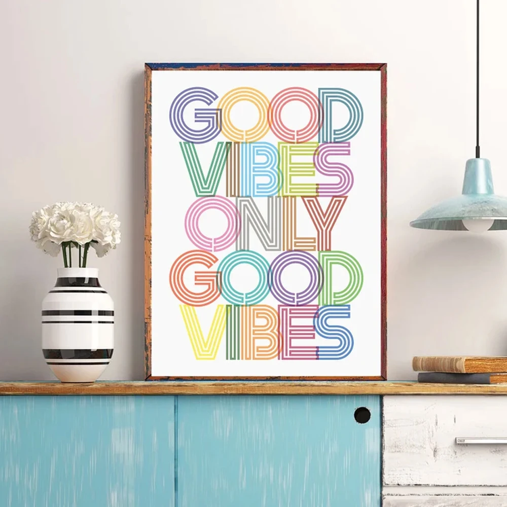 

Печать цитат о позитиве, настенная живопись на холсте, современный милый разноцветный принт с буквами для декора дома и гостиной, без рамы