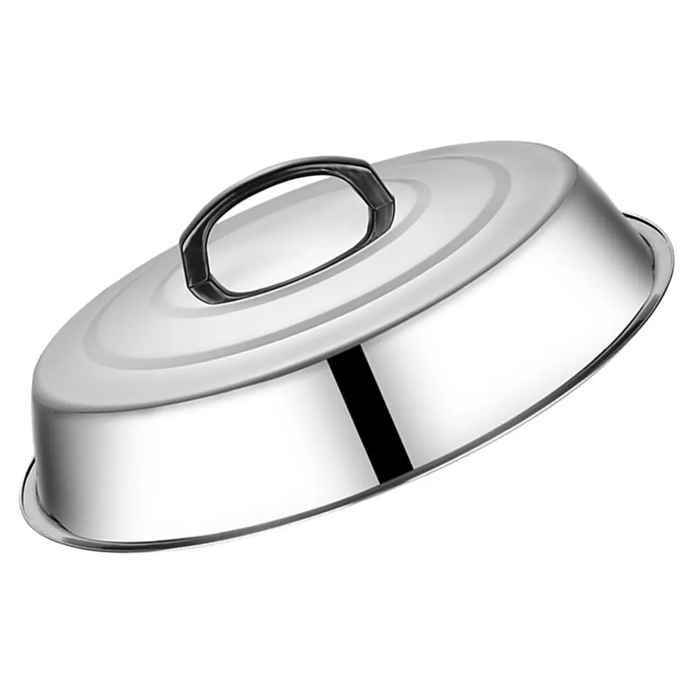 

Stainless Steel BBQ Grill Lid Food Cover Plate Dinner Microwave Magnetic Silver Household Metal Dome Portable Protector Serving