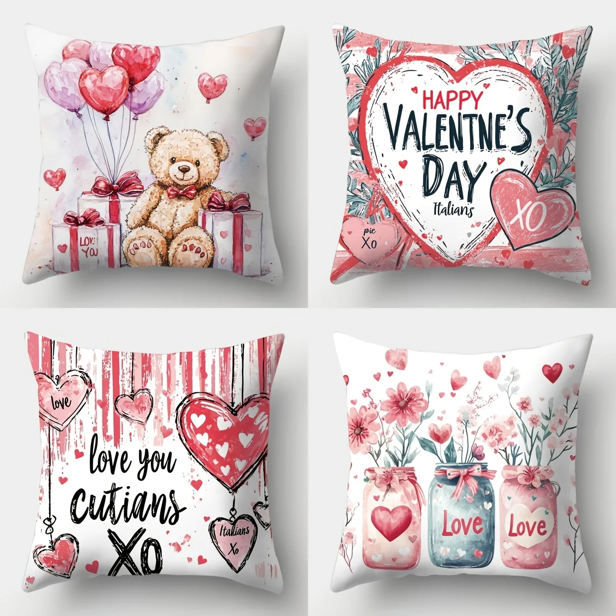 4 Pack Valentine Day Love Throw Pillow Covers Cute Romantic Heart Cushion Decor Gift for Couple Home Decoration Supplies