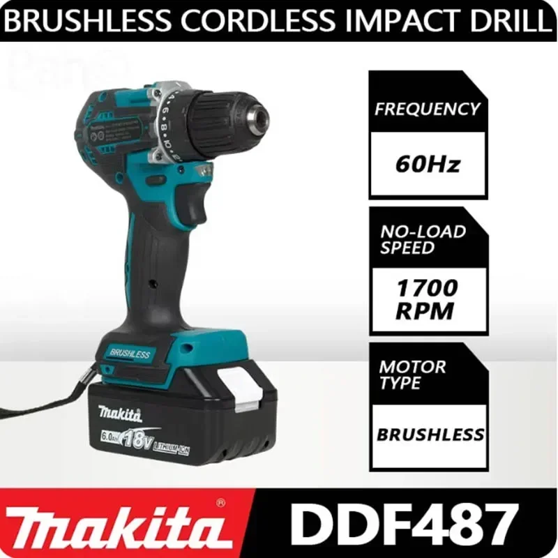 

Makita DDF487 18V Screwdriver Cordless Percussion Drill Electric Variable Speed Brushless Motor Impact Power Tools Power Drill