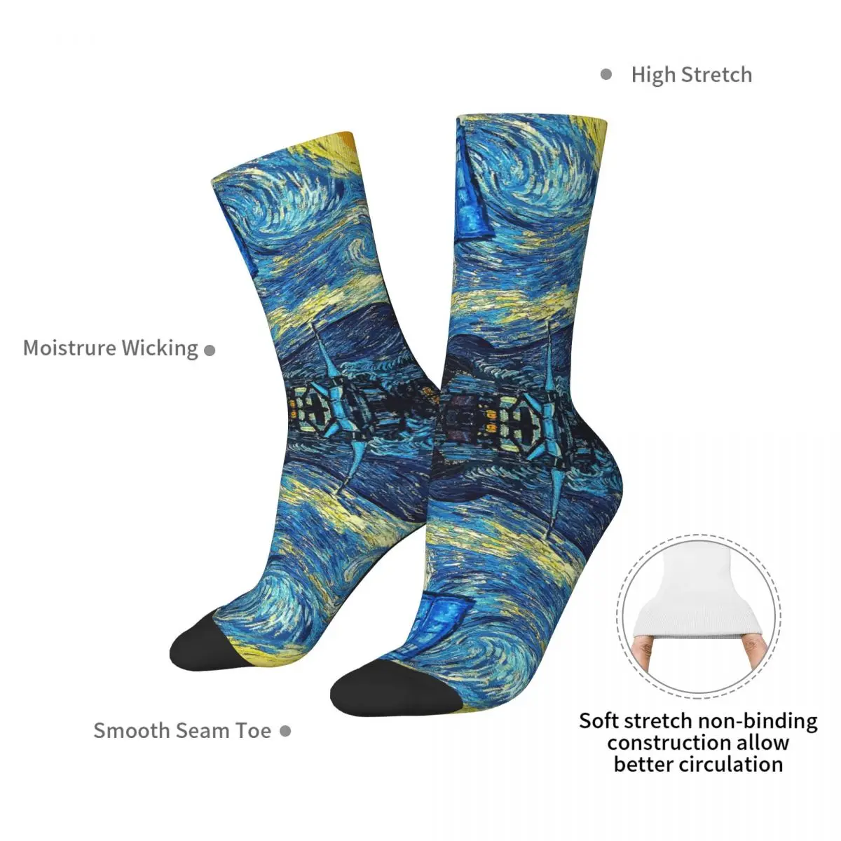 Starry Night Long Socks para Unisex, Harajuku Meias, All Season Acessórios, Presentes de Alta Qualidade