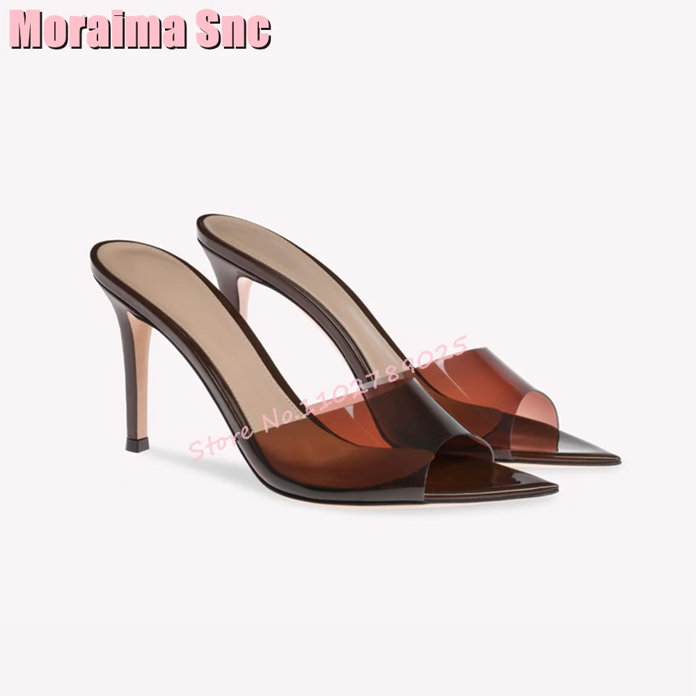 Pantofole in PVC trasparente con punta a punta alla moda tacco alto a spillo marrone solido Sexy scarpe da donna eleganti diapositive estive Slip On