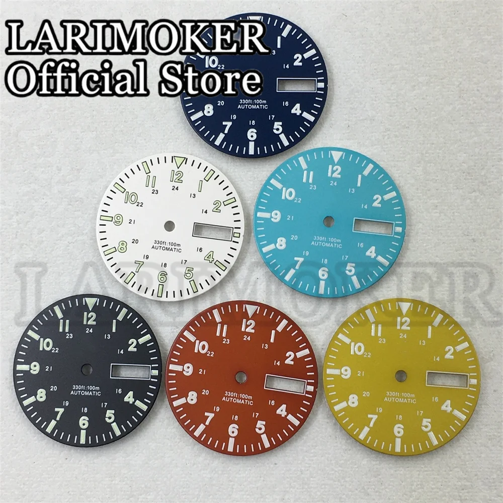 LARIMOKER 29MM matte dial green luminous white digital day date window dial suitable for NH35/NH36 movement watch accessories