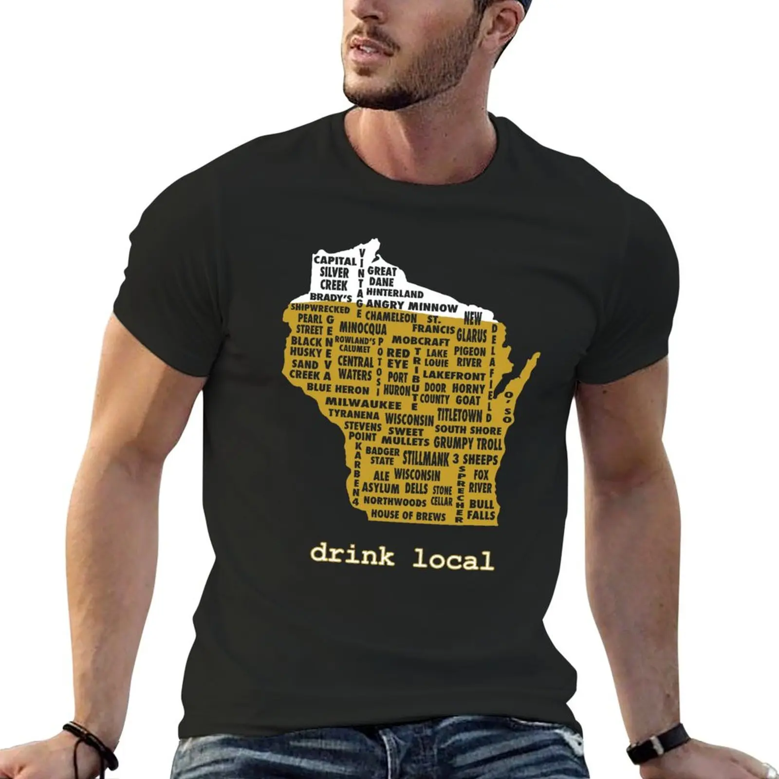 Drink Local (WI) T-Shirt heavyweights customs design your own mens cotton t shirts