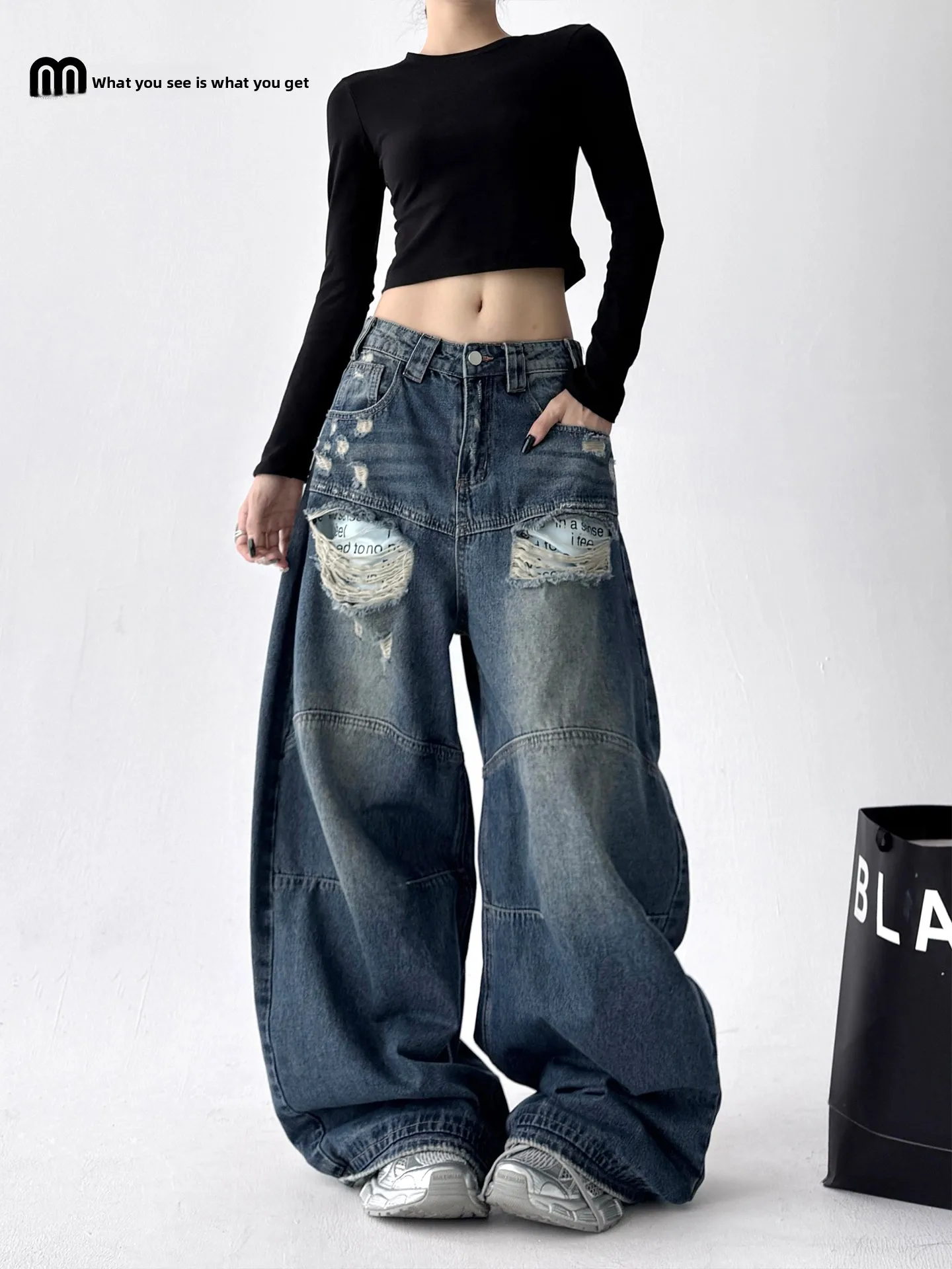 

Classic Deep Blue Denim Jeans Women's Loose Straight Leg Pants Autumn New Sle plus Size Slimming Versatile Taller Ladies Jeans