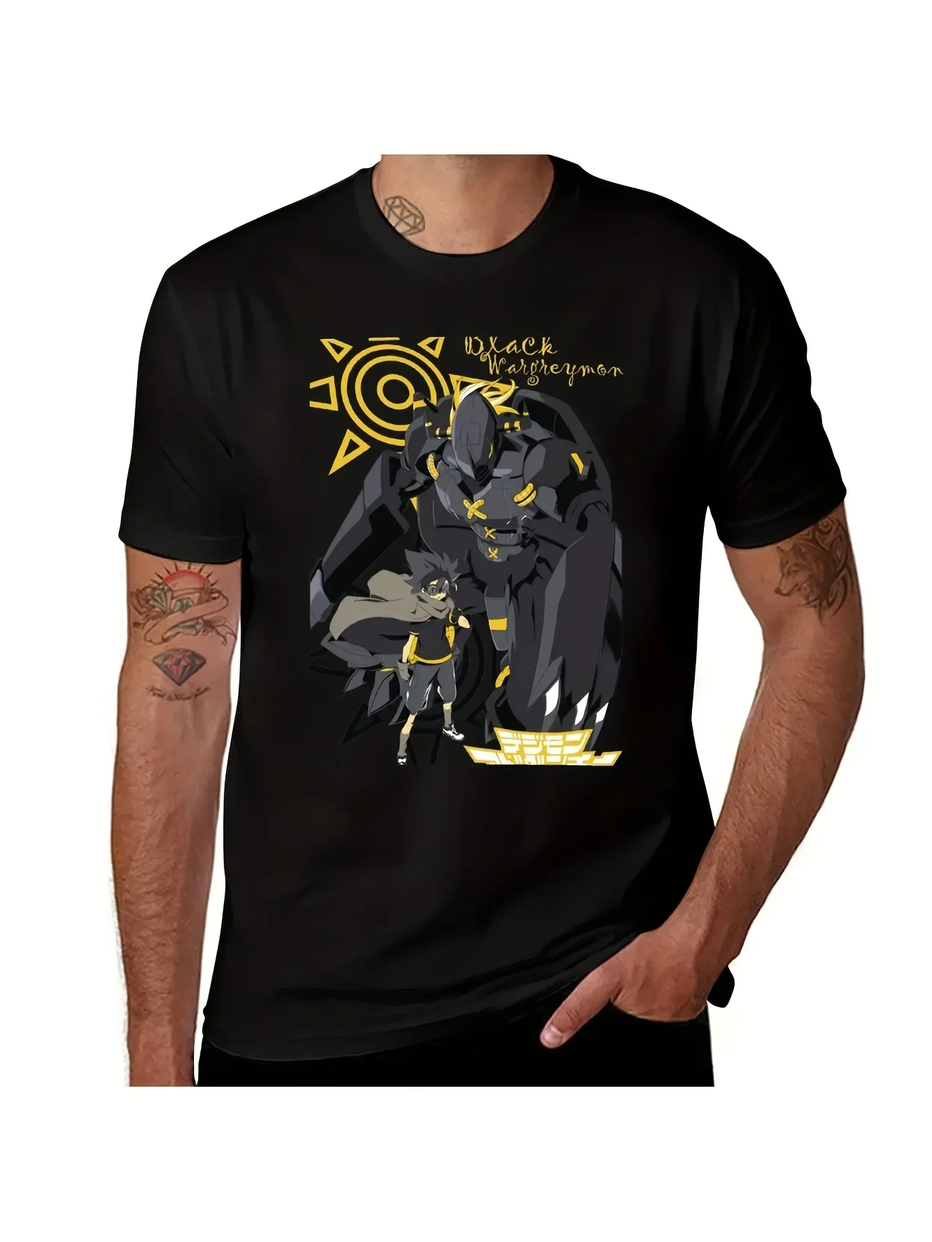Camiseta negra de Wargreymon, moda coreana, camisetas vintage negras, camisetas para hombre, camisetas para hombre, camisetas Kawaii, regalo divertido para hombre