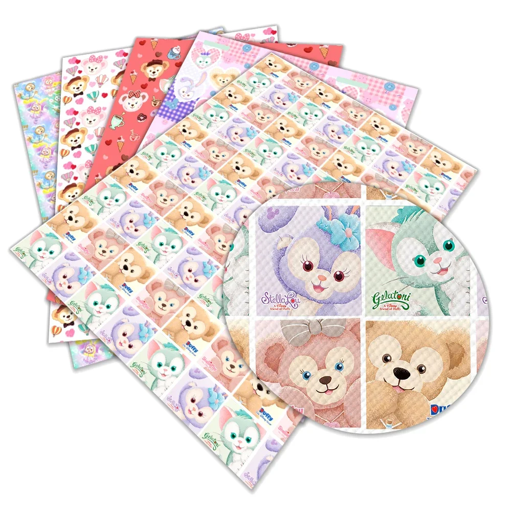 

Disney StellaLou Duffy Friend Print Artificial Leather Cross Pattern for DIY Hair Bow Craft Making Leather Roll 11.8*53.5"