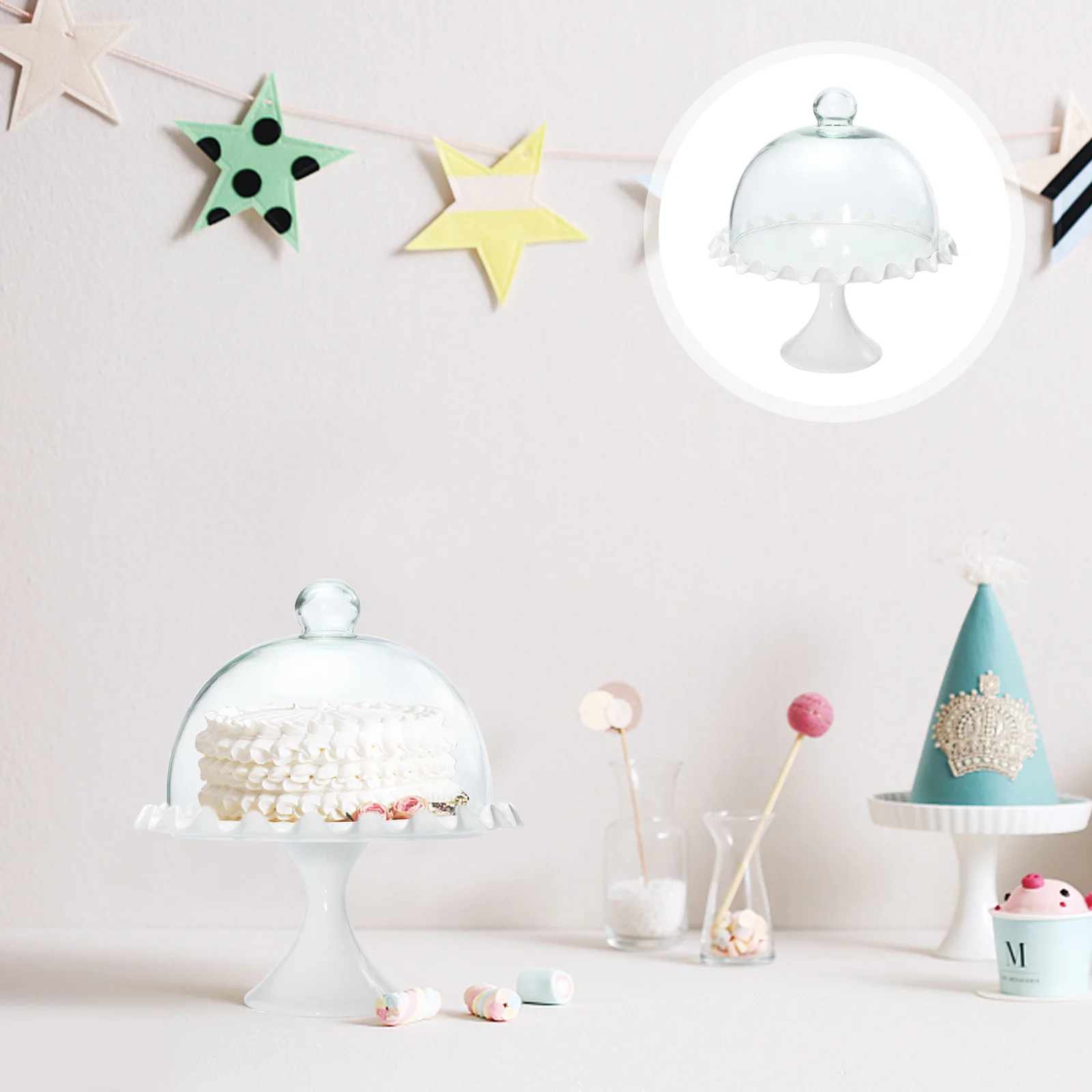 

Набор: стеклянная крышка-купол для торта, керамический поднос для подачи, для декора выпечки, хранения продуктов, безопасный для духовки, кухонный гаджет, стеклянная крышка для еды