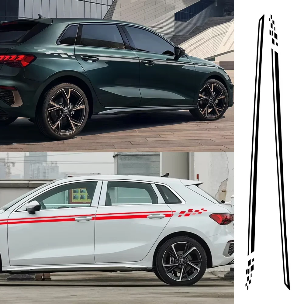 

2pcs Car Sticker Side Skirt Vinyl Film Decal Trims Accessories For Audi A3 8V 8P 8Y 8L Sedan TFSI Sportback S3 Limousine Decor