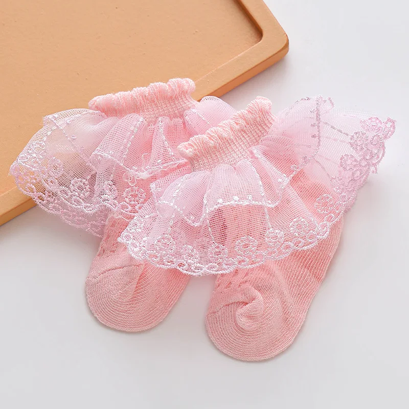 Baby Girls Socks Double Layered Lace Ruffles Socks Toddler Kids Lace Dressy Short Socks Child Spring Summer Princess Socks