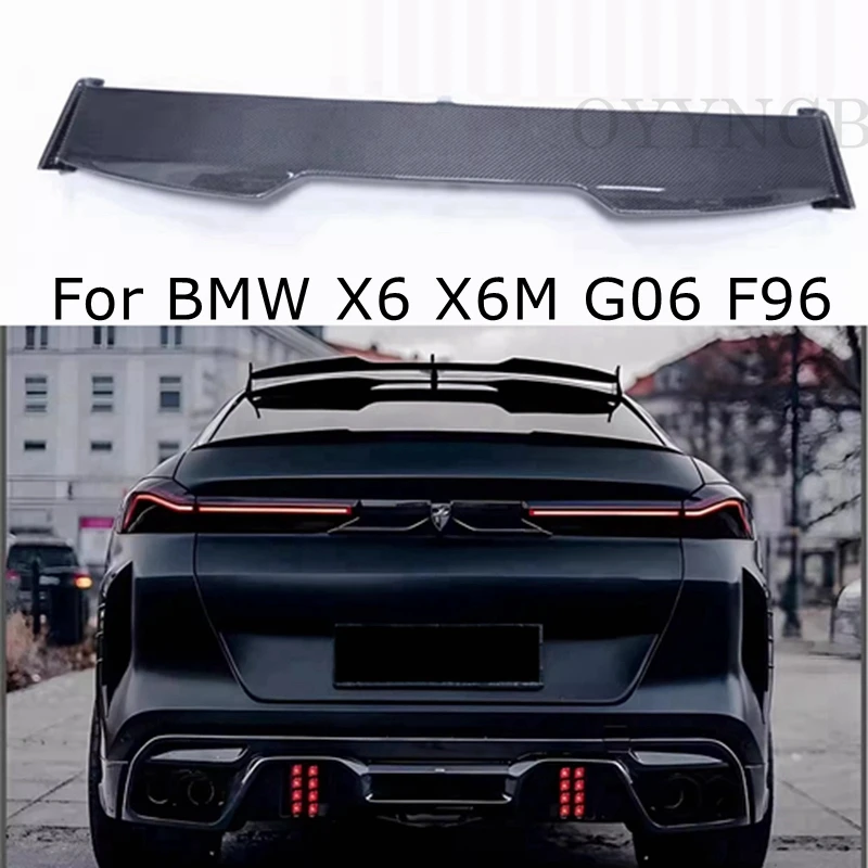 For BMW G06 X6 2019 2020 2021 2022 Real Carbon Fiber Car Rear Trunk Boot Lip Spoiler Roof Wing Top Wings Lid LD Style