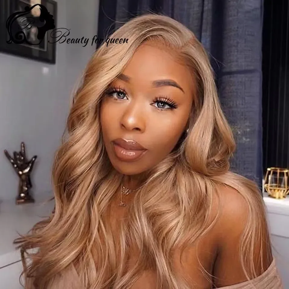 Wig Rambut Asli Cokelat Muda 13x4 Transparan Lace Front 100%  Kepadatan 180% Memakai Wig Untuk Mengembalikan Kecerahan Awet Muda Cosplay HD