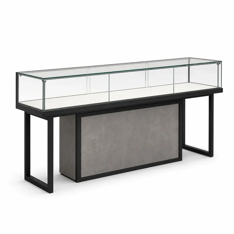 custom.Custom Industrial-Style Jewelry Store Display Fixture Package with Concrete, Walnut Wood and LED Lighting
