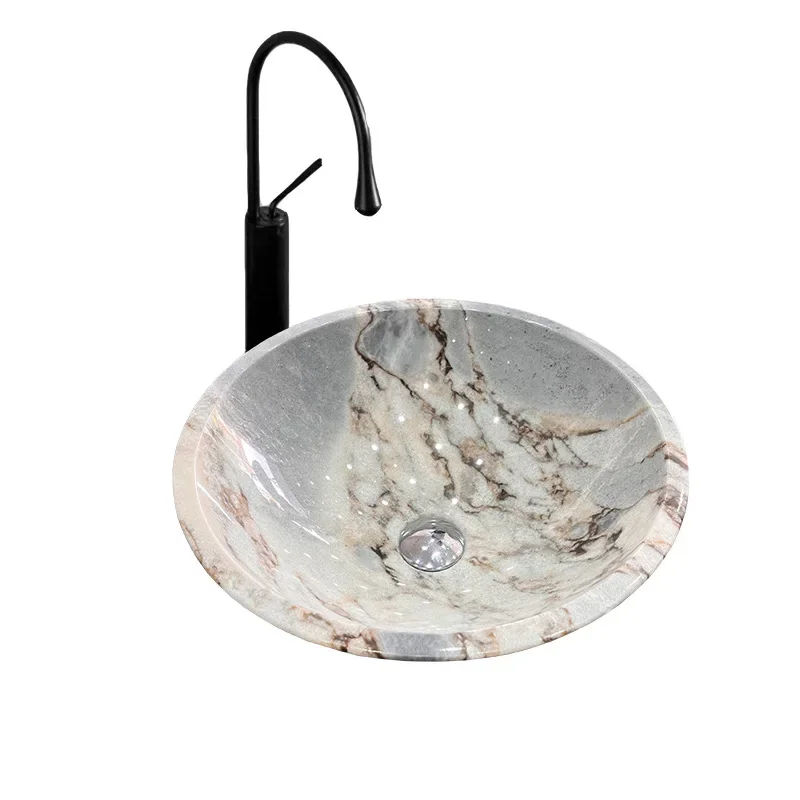 Straight grain white ancient wood grain marble, bathroom washbasin, washbasin, countertop stone washbasin