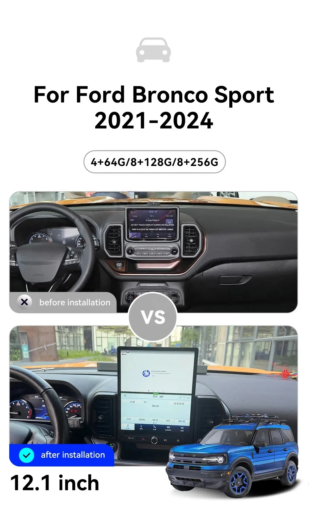 Multimedia Bluetooth Wireless CarPlay 4G Player For Ford Bronco Sport 2021-2025 Android Navigation Stereo GPS Touch Screen DSP