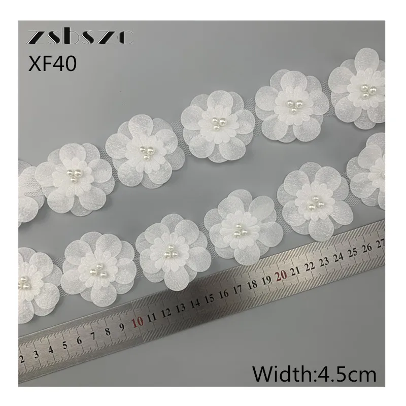 20pcs HOT 3D Double petals Flower Embroidery Lace Trim Patches DIY Sewing Beads T Shirt Sticker Applique Cloth Dress Wedding