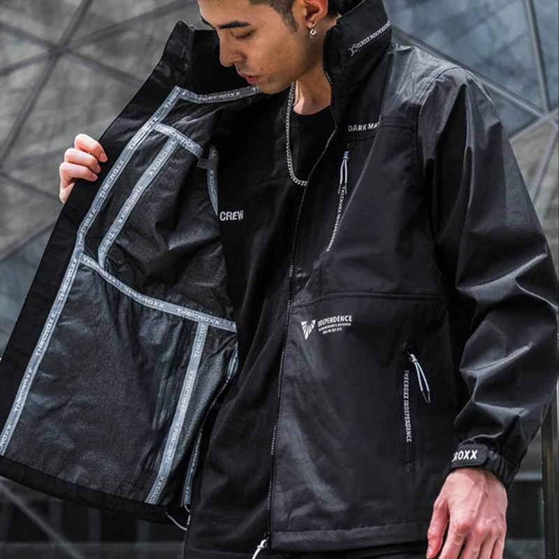 

Unisex Spring Winter Thick Tactical Jackets Waterproof Windbreaker Black Cargo HipHop Streetwear Hooded Coats Men's Clothing Top