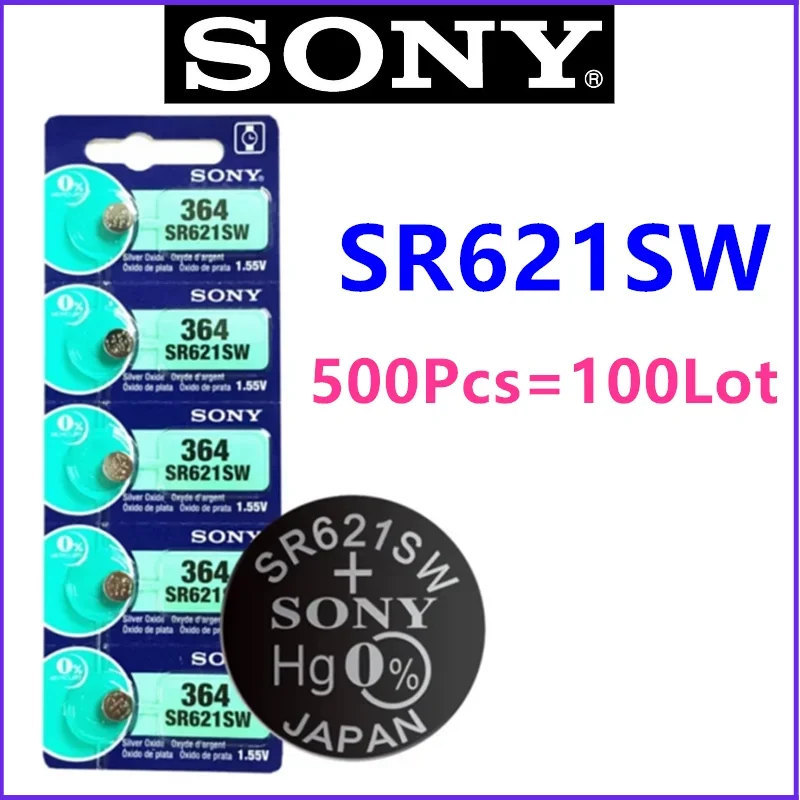 500Pcs Original SONY 364 SR621SW SR60 1.55V Button Battery For Watch Toys Remote Cell Coin Batteries