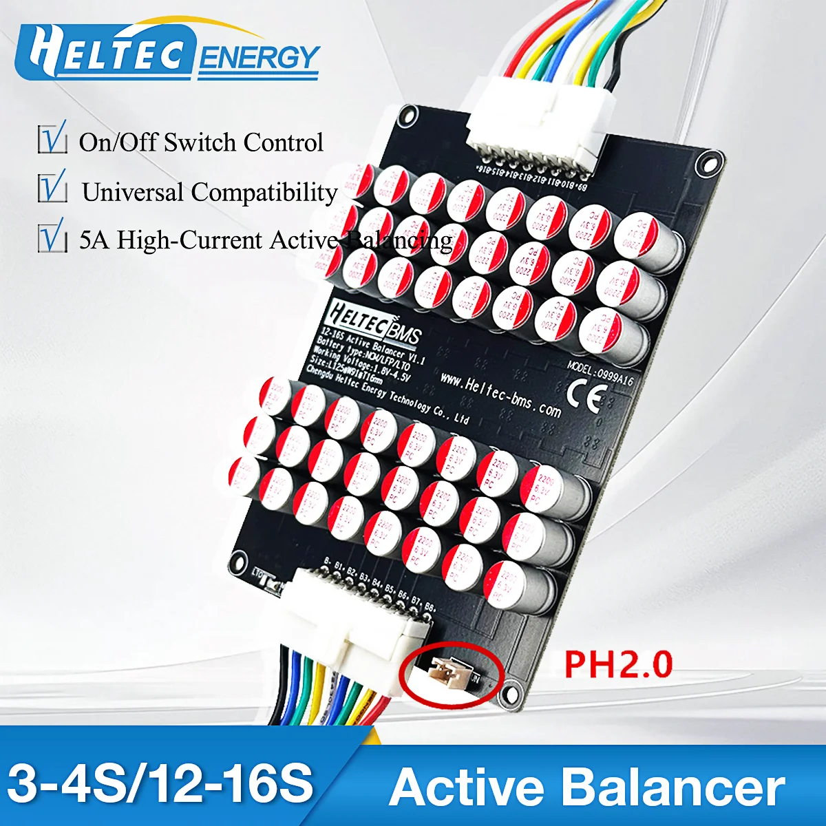 HeltecBMS 5A  12V 48V NCM/LFP/LTO  Capacitor Active Equalizer Balancer 3S/4S/12S-16S with Switch for Battery  BMS Accessories