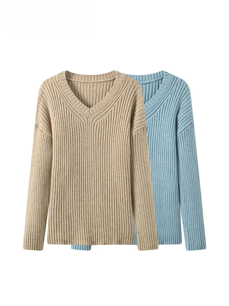 

plus Size Women's Knitwear V-Neck Long Sleeve Casual Style Fashion Slimming Top for Spring Season Comfortable Loose Fit Wool ...