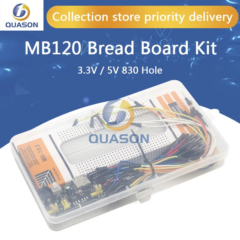 3.3V/5V MB102 Breadboard power module+MB-102 830 points Solderless Prototype Bread board kit +65 Flexible jumper wires