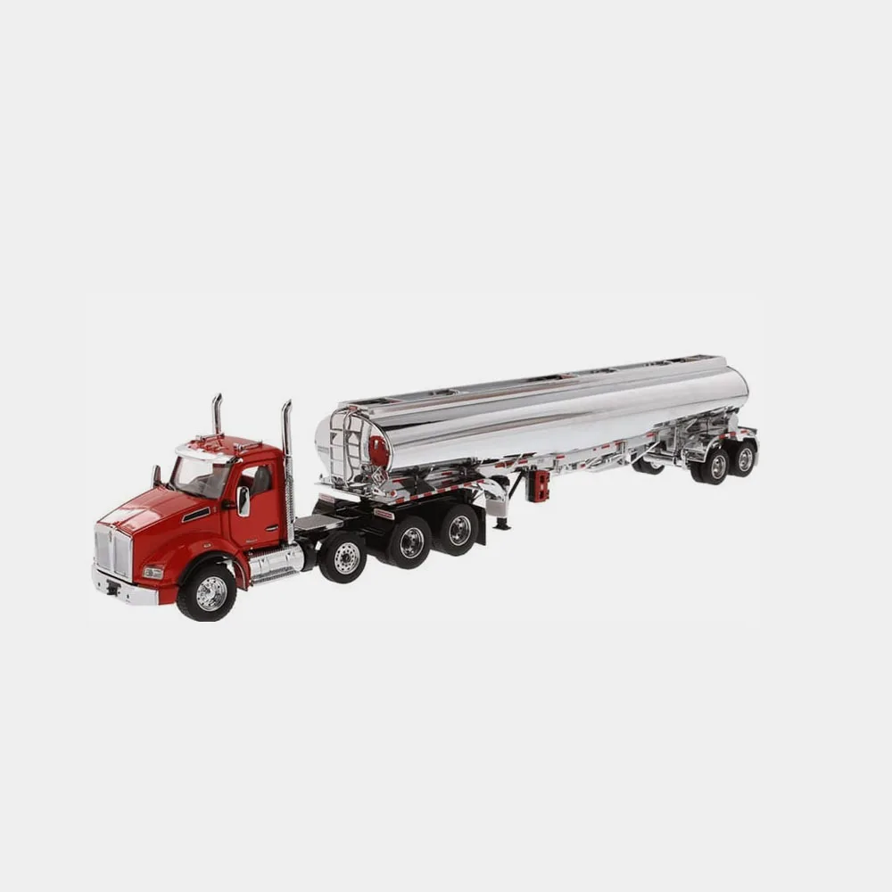 Diecast Masters 1:50 T880S SBFA Tandem Pusher Axle Heil FD9300/DT-C4 Petroleum Tanker Trailer Chrome Collectible Model DM71102