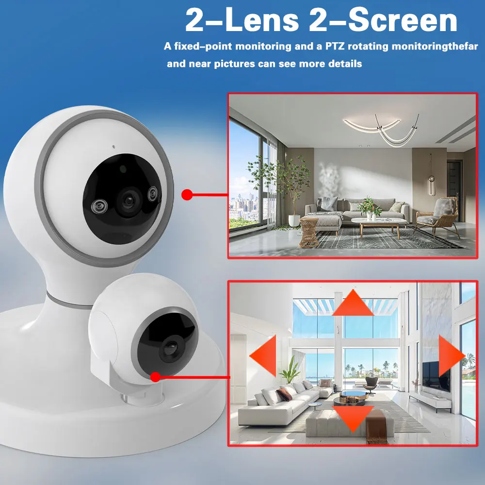 4K 8MP WiFi PTZ telecamera IP monitoraggio Video sicurezza Dual Lens Dual Screen Audio bidirezionale Indoor Baby Monitor telecamera CCTV IPC360