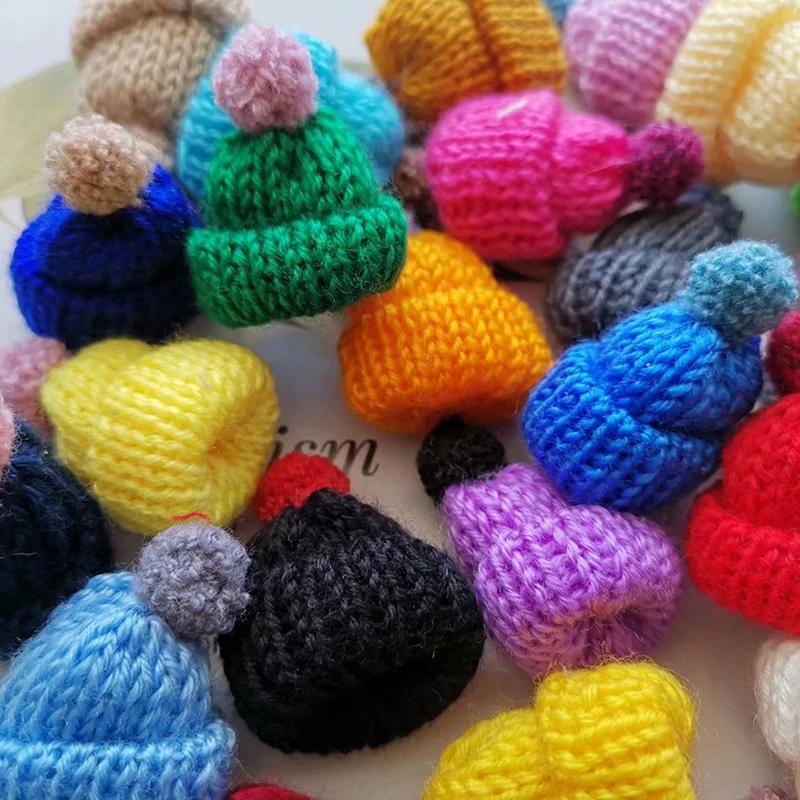 10Pcs 3.5CM Mixed Woolen Yarn Mini Hat Cap Headwear Garment Doll Craft Materials