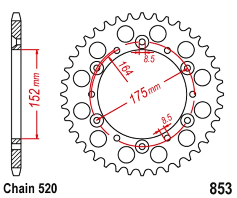 520 Motorcycle Rear Sprocket For Yamaha YFM660R Raptor 660 2001-2005 YTZ250 1985-1986