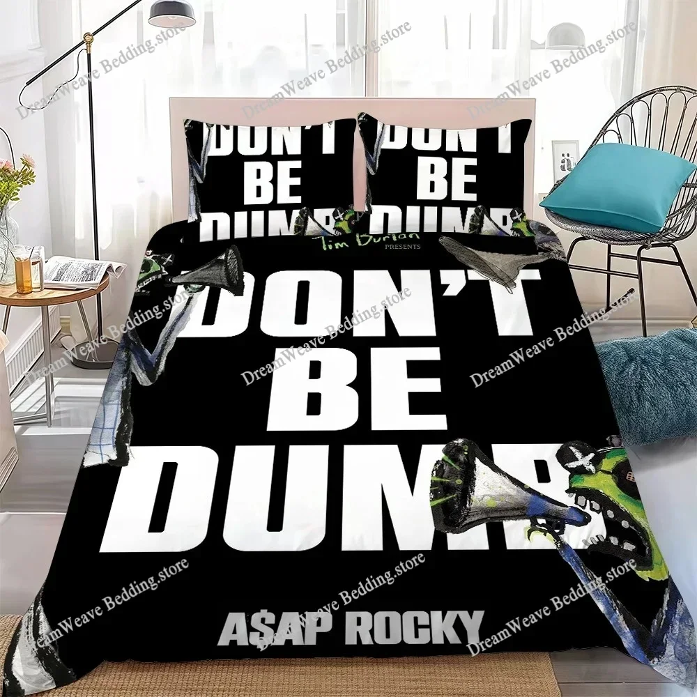 A-ASAPS-ES R-RockySS Dont Be Dumb Duvet Cover Set Home Style Bedding Soft Laundry Cotton Bed Student Dormitory Gift