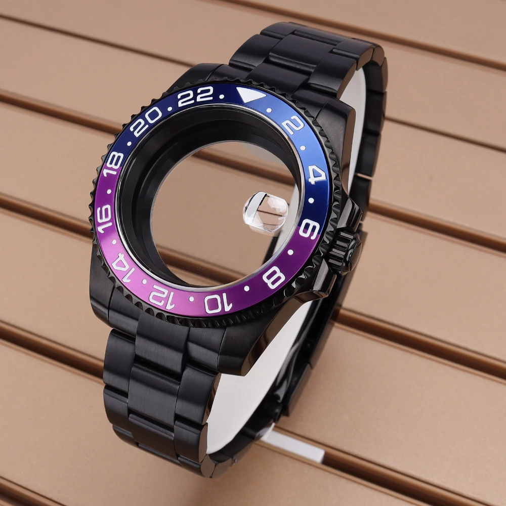 40mm Black 20ATM Diver Case Strap For SUB GMT NH35 NH36 NH34 NH38 NH70 Miyota 8215 ETA 2824 Movement Sapphire Glass 28.5mm Dial